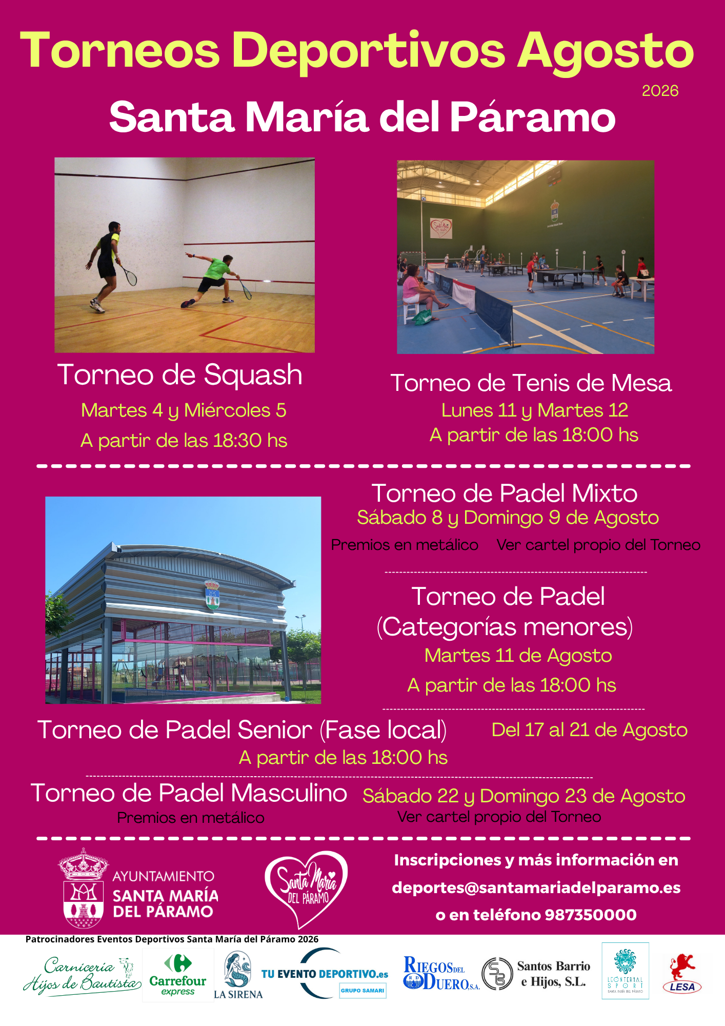 Torneos Deportivos Agosto 2026