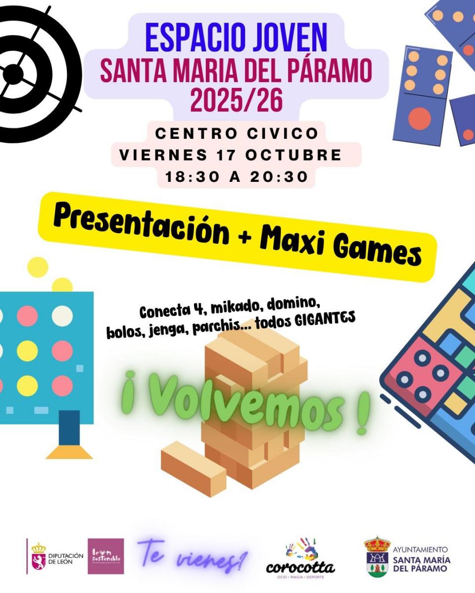 Presentación + Maxi Games  Espacio Joven viernes 17 octubre 2025